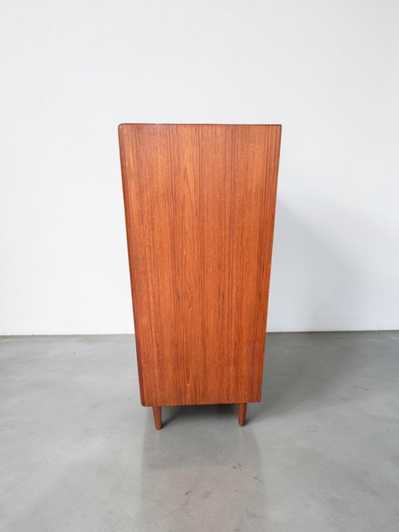 Image 1 of Bernhard Pedersen & Søn Tambour kast in teakhout, Denemarken – Origineel BPS-M label & volledig afgewerkte achterkant