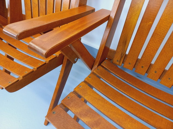 Image 1 of Set of 4 vintage beechwood garden armchairs from the 1960s
