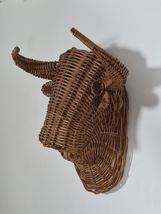 Busto Testa di Toro in Rattan Vintage Mid Century da Parete – Oggetti decorativi, Vimini (photo 10 of 13)