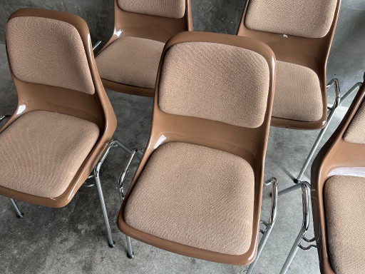 6x Space Age Drabert stacking chairs – vintage chrome shell
