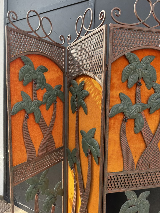 Paravento in ferro battuto con palme, anni '80 – Paraventi, Velluto (photo 6 of 12)