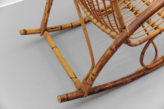 Image 1 of Sedia a dondolo in rattan e bambù, stile Mid-Century Modern, anni '60
