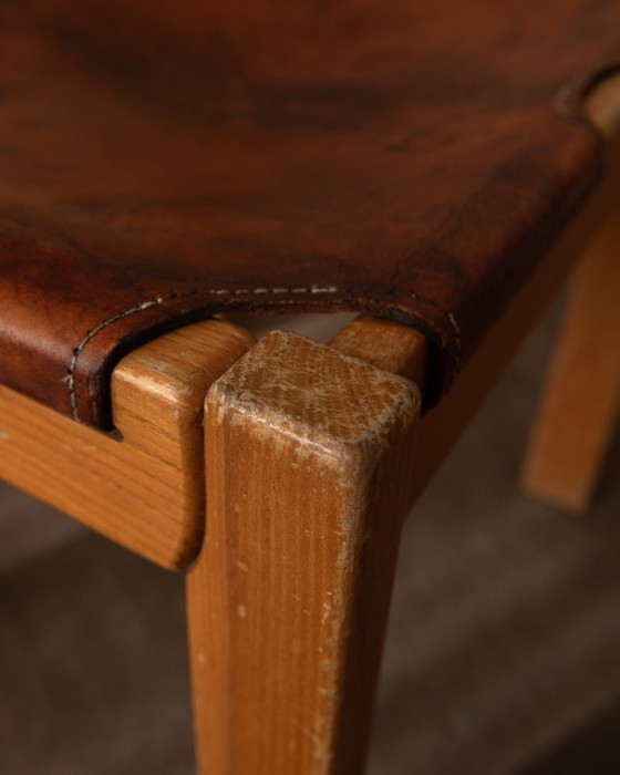 Image 1 of Vintage Maison Regain Elm & Cognac Leather Chair, France 1970s