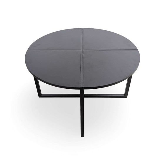 Tavolo da pranzo vintage di design rotondo 4 pezzi nero anni '80 divisibile, Tavoli da pranzo, Metallo, Legno (foto 2 di 6)