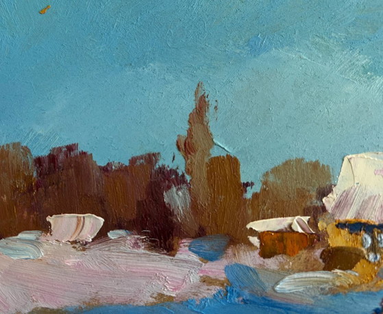Image 1 of Original Oil Painting Winter Day Landscape Early winter morning