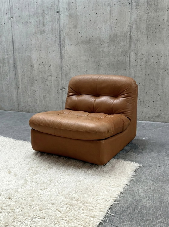 Image 1 of SET DI 2 POLTRONE A TRE PUNTI IN PELLE COGNAC ANNI '70