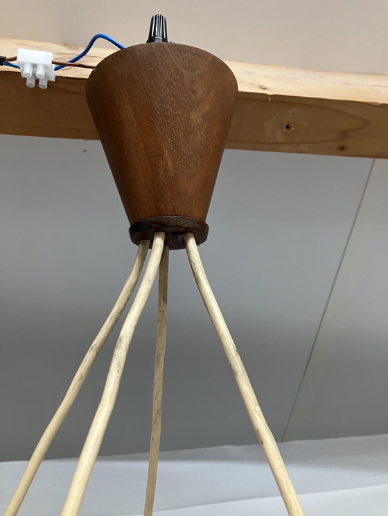 Image 1 of Vintage Scandinavian teak pendant lamp with 5 glass shades