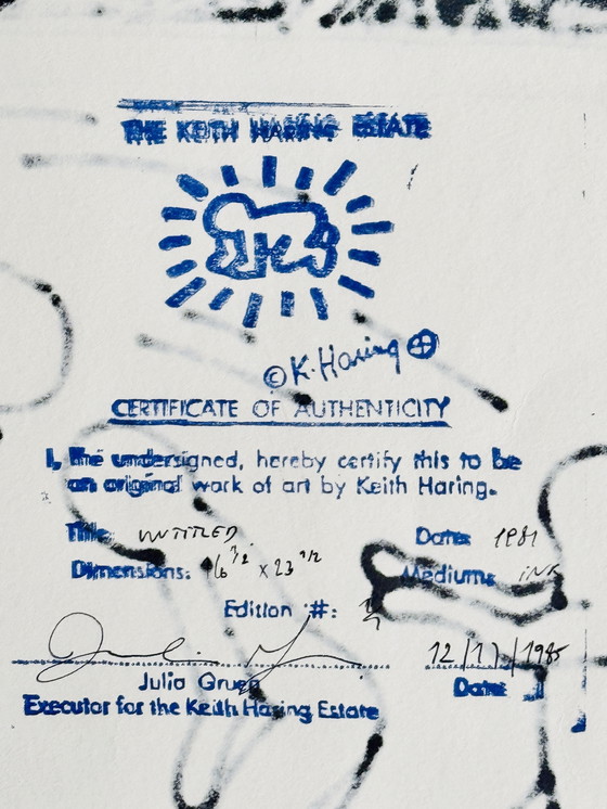 Image 1 of Keith Haring ( 1958-1990 ) Schitterende Marker Tekening Uit 1981 Met Certificaat