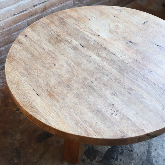 Image 1 of Vintage jaren 70 eik salontafel Brutalist Wabi-Sabi rond