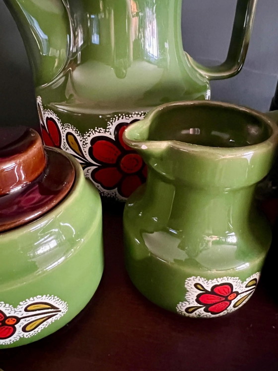Retro Koffieservies uit de jaren 70 voor 6 personen, Space Age Vintage Servies in groen en bruin, – Ceramic (photo 5 of 10)