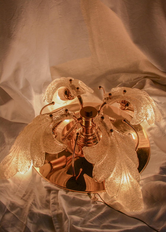 Carl Fagerlund Plafoniera Foglie Vetro Murano, Ottone, 4 Luci, Anni '70 – Plafoniere, Murano Glass, Brass (photo 10 of 10)