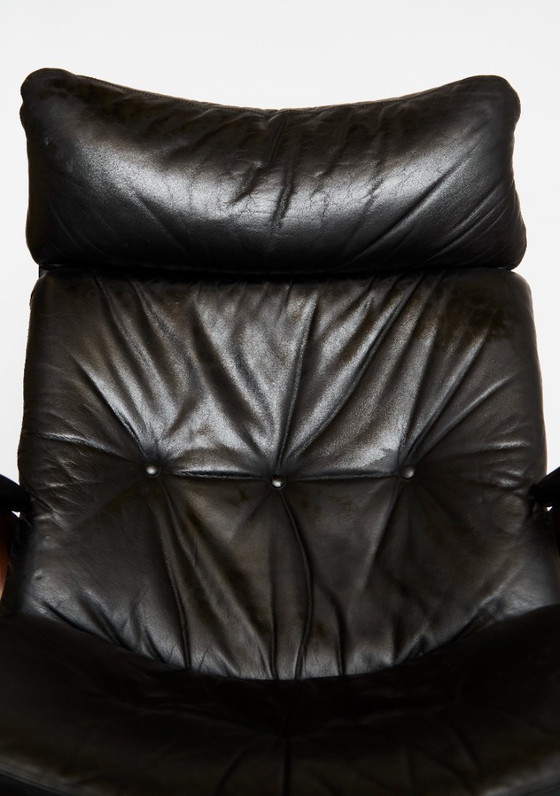 Image 1 of Sedia a sbalzo scandinava in pelle con poggiapiedi di Elsa & Nordahl Solheim per Rybo Rykken, anni '60, set di 2