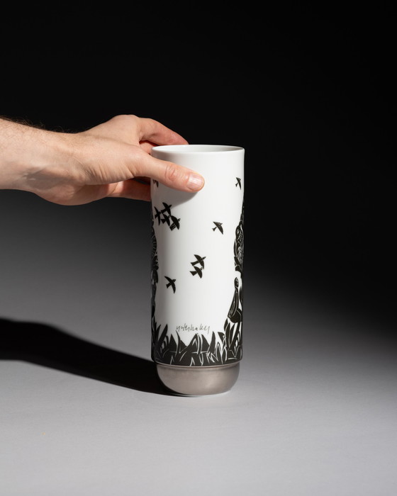 Image 1 of Artist HAP Grieshaber x Rosenthal “Pastorale” Vase Form “Duo” by Ambrogio Pozzi