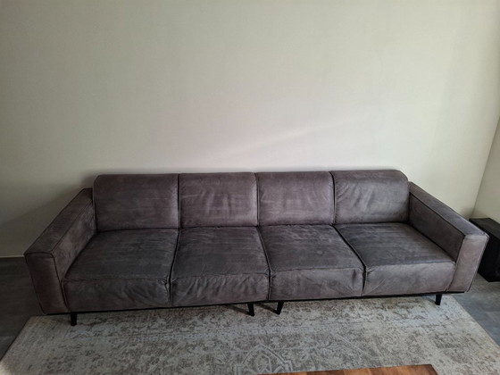 Image 1 of ¡Hermoso sofá de 4 plazas y reposapiés en ecopiel, gris oscuro!