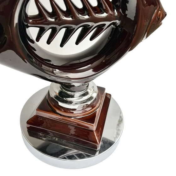 Image 1 of Lampe de table vintage à chevrons en céramique et chrome