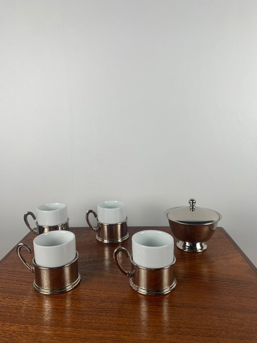 Juego de 4 tazas de café vintage + azucarero