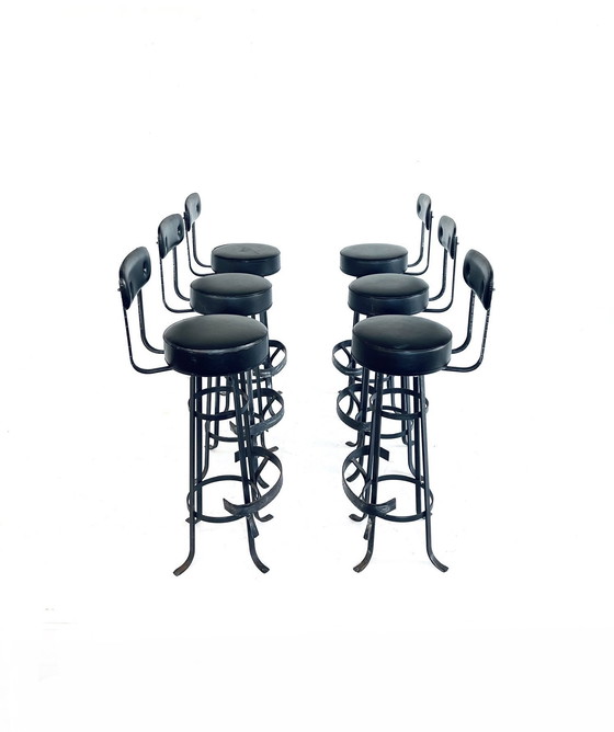 Image 1 of 6x Vintage Barstool Wrought Iron '60