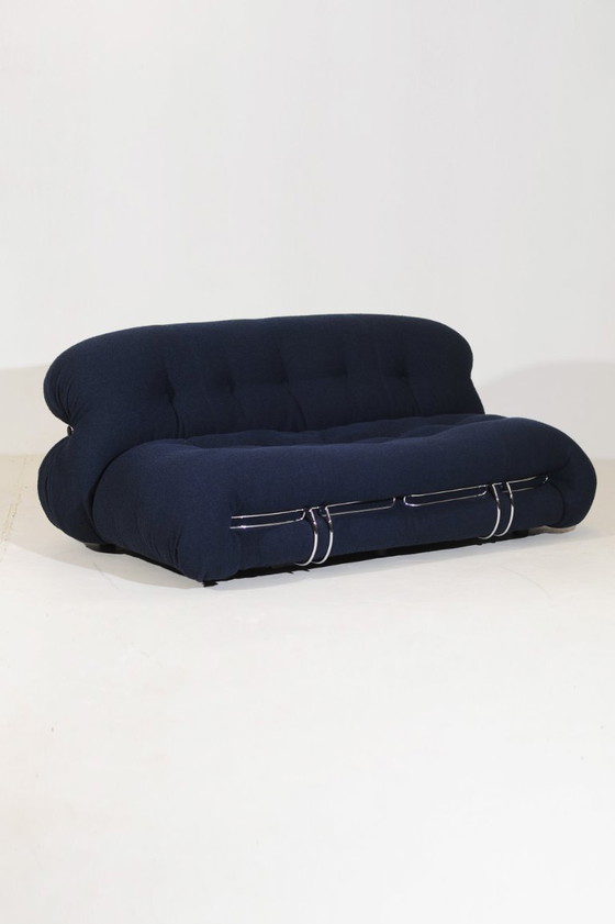 Image 1 of Divano vintage a 2 posti Soriana di Afra e Tobia Scarpa in Bouclé blu notte