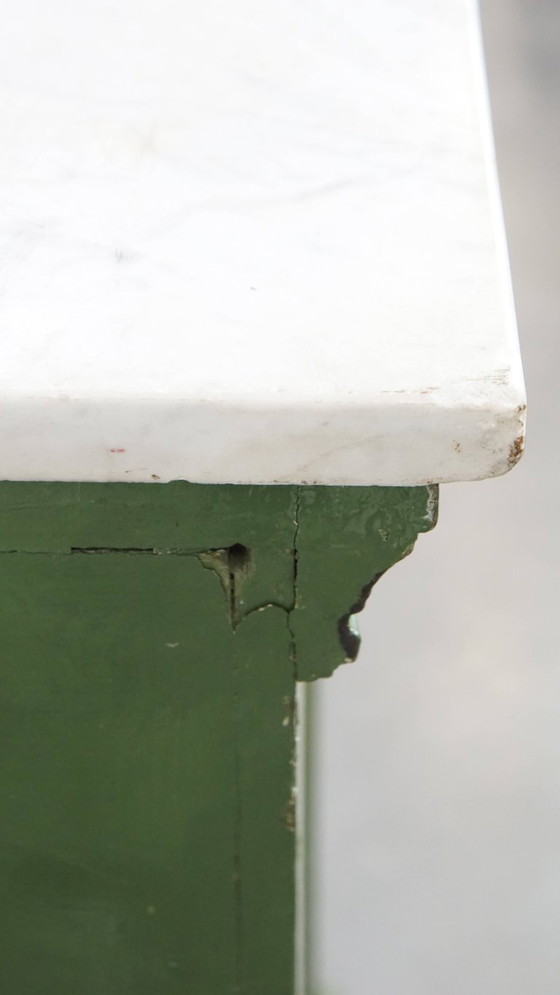 Image 1 of Antico bancone/comò verde della fine del XIX/inizio del XX secolo con piano in marmo