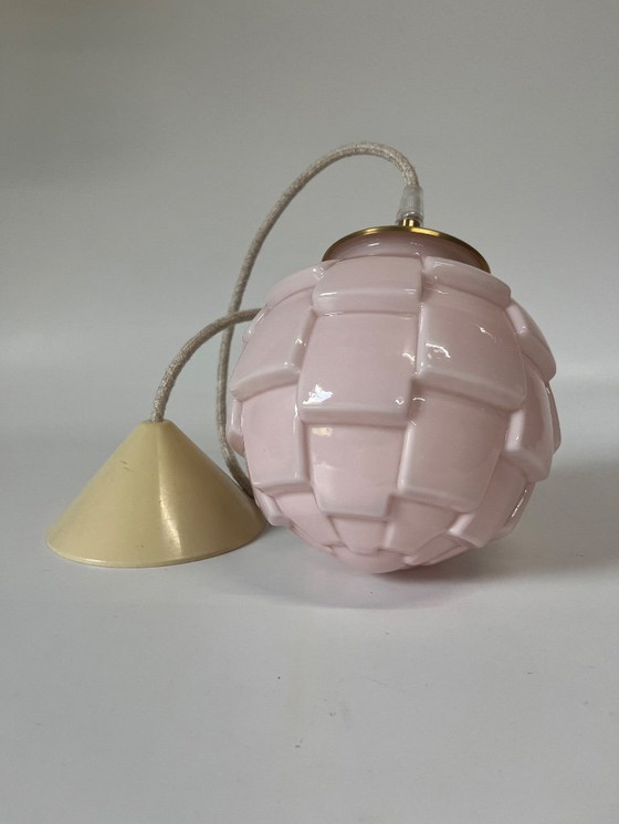 Image 1 of Vintage pink art deco ceiling lamp Artichoke pendant lamp