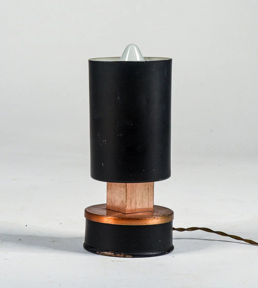 Funktionierende Schwarz-Kupfer Lackierte Metall-Spot Tischlampe, Italien 1970