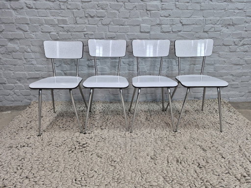 Set di 3 Sedie da Cucina di Design Vintage di Brabantia, Formica Striata Bianca, Paesi Bassi, Anni '60 – eetkamerstoelen