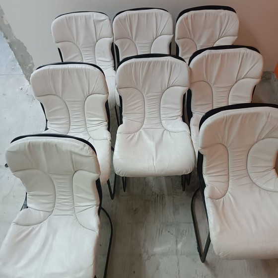 Image 1 of Set of 8 Vintage White Leather Chairs Model No C2 by Cidue, Italy 1970