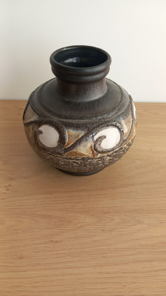 Vintage Strehla Keramik design vase (Model 1421), DDR / Fat Lava, Ceramic, Brown (photo 3 of 6)