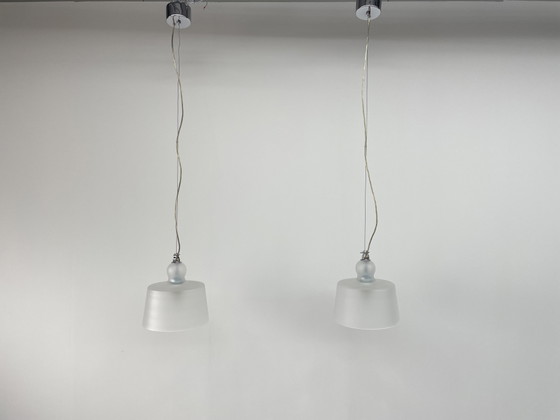 2 x Acquatinta Murano Glazen Hanglampen (Satijnen Afwerking) – Michele De Lucchi, Murano Glass (photo 2 of 14)