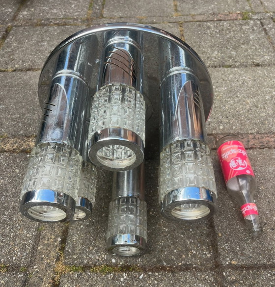 Image 1 of Rara lampada da soffitto di design vintage - Cromo e vetro - 6 luci (anni '60/70)