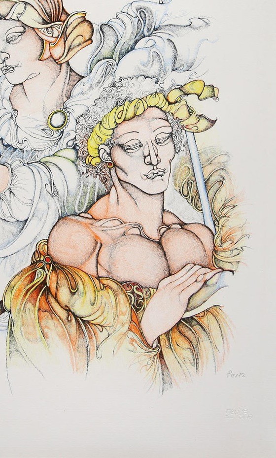 Image 1 of "Due donne" Litografia firmata da Giuliano Pini, numerata, serie: 125+XXV