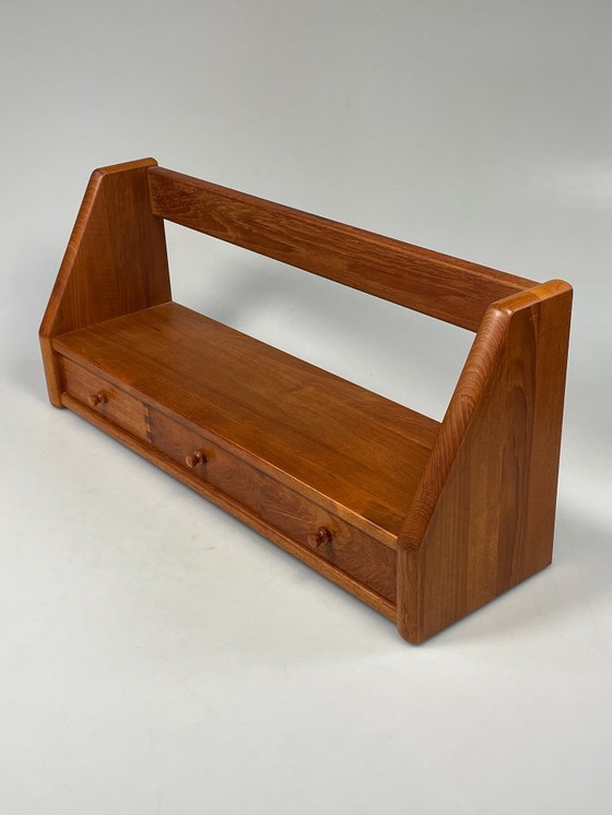 Image 1 of Vintage Wall Shelf With Drawers, Dyrlund, Solid Teak, Denmark 1970's