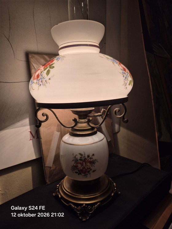 Vintage hurricane lamp – Tafellampen, Glas, Metaal (photo 6 of 6)