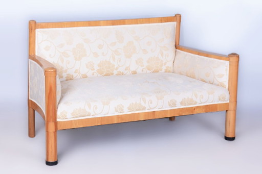 Gerestaureerde Biedermeier-bank, kersenhout, herleefd Pools, Oostenrijk, jaren 1830 – banken, Textile, Wood