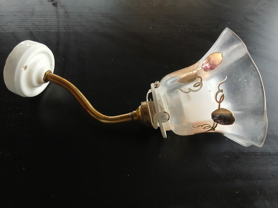 Image 1 of Gilded Tulip Porcelain Swan Neck Wall Light With Flowers