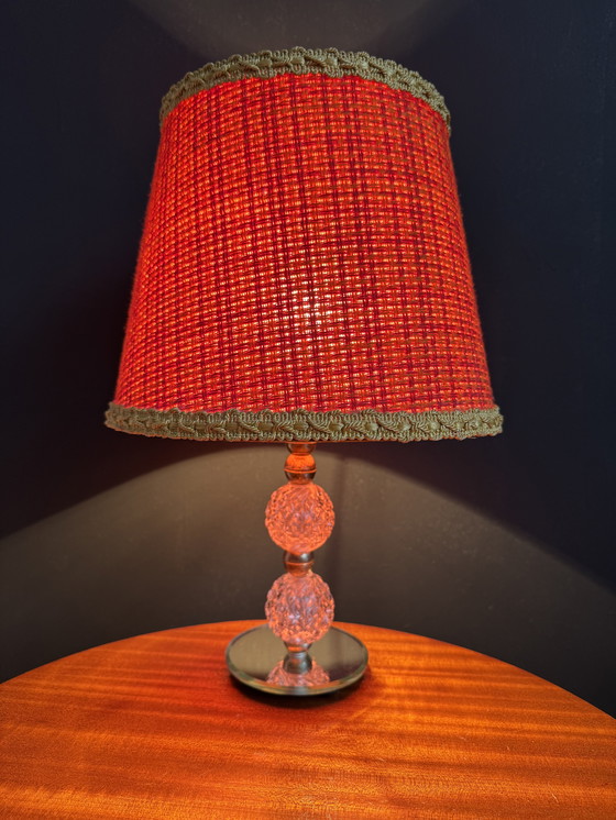 Image 1 of Small glass, mirror and brass lamp from the 1960s