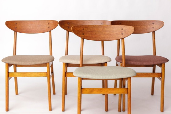 Image 1 of Set di 4 sedie da pranzo in teak danese di Farstrup Møbler - anni '60, tappezzeria nuova, spedizione in tutto il mondo