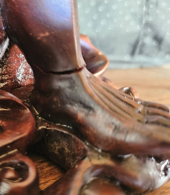 Antike handgeschnitzte Luohan/Damo-Statue – Bildhauerei, Wood (photo 5 of 11)