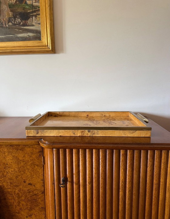 Image 1 of Hollywood regency brass & burl tray, Italy 1970s