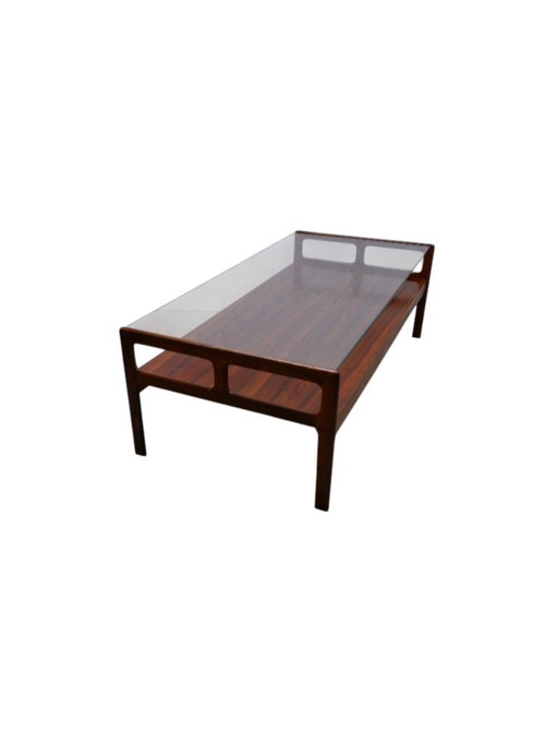Rosewood coffee table with glass top, 1970s
