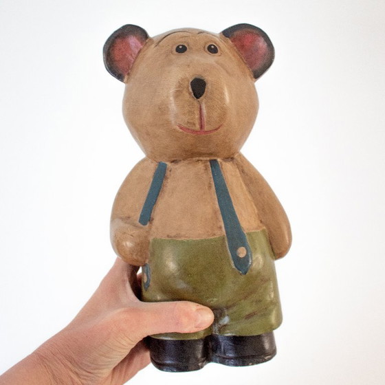 Image 1 of Statuetta vintage in legno a forma di orsacchiotto, risalente agli anni '70.