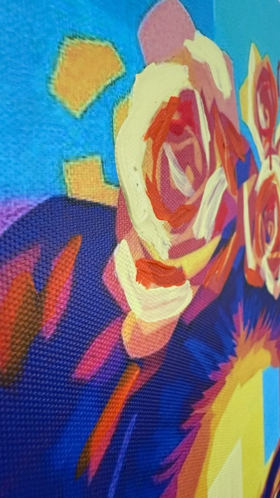 Image 1 of Azzurra Lo Bello - Frida Kahlo - Iconisch pop-geometrisch portret - Hedendaagse pop-art - Gemengde technieken op canvas