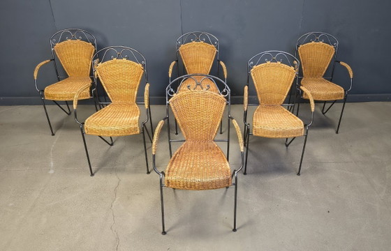 Image 1 of Chaises en osier attribuées à Frederick Weinberg, années 1960, ensemble de 6