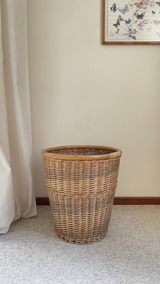 Grande cesto vintage in vimini e legno – Oggetti decorativi, Rattan (photo 2 of 15)