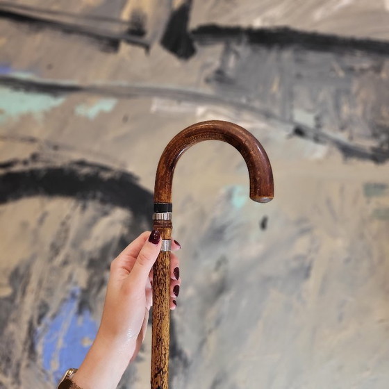 Image 1 of Bastón con medidor de caballos en bambú, contera metálica, p. s. XX – Francia