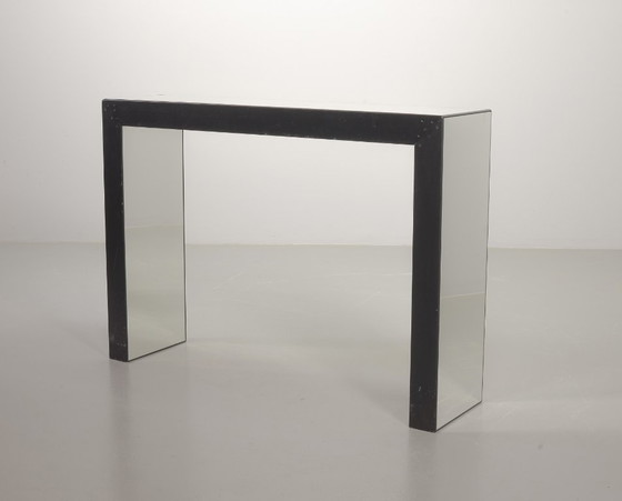Image 1 of Very Exclusive Eyecatching Minimalistic Handcrafted Silver Mirror Console Table / Wall Art Object, 1980s.