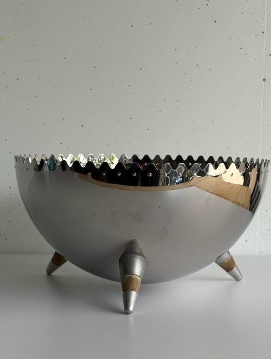Vintage Alessi design Chimu ciotola per frutta/insalata modello JL01 cromo, Ciotole, Legno, rvs, Argentato (foto 9 di 10)