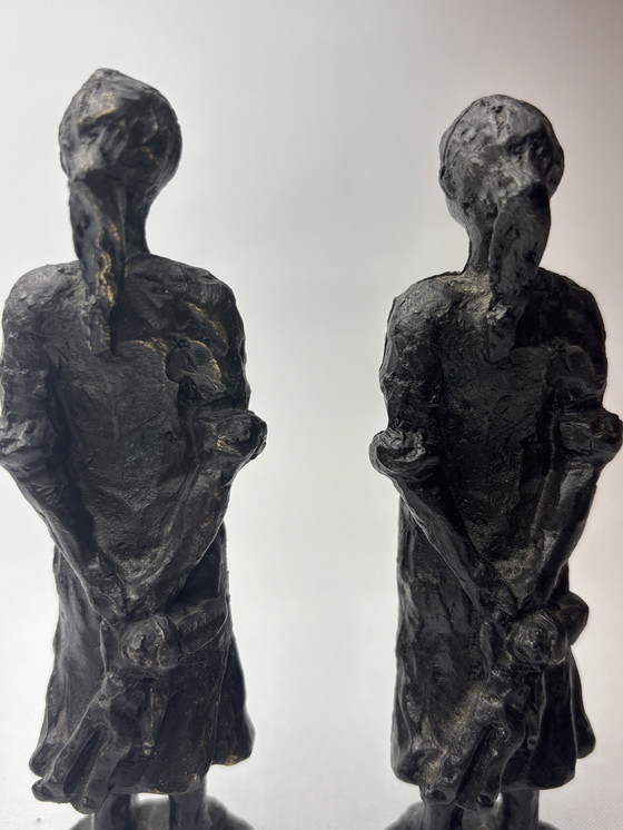 Image 1 of Raro set di 4 sculture in bronzo – Corry Ammerlaan – van Niekerk (CAN) incluse 2× ragazza con peluche