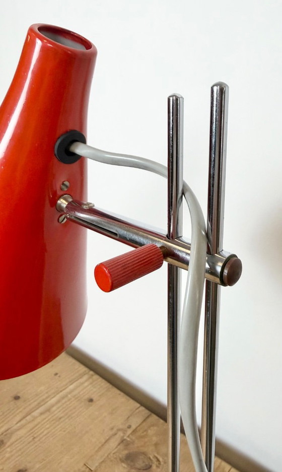 Vintage Red Table Lamp by Josef Hůrka for Lidokov, 1960s – Iron, Chrome (photo 12 of 21)