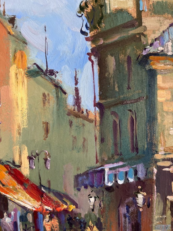 Image 1 of Original Oil Painting Old City Landscape Shadows of Old Venice